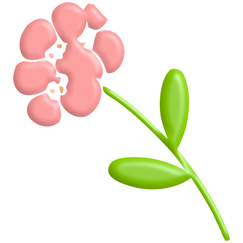 Pink flowers on long bright green stems. 3D on transparent background PNG