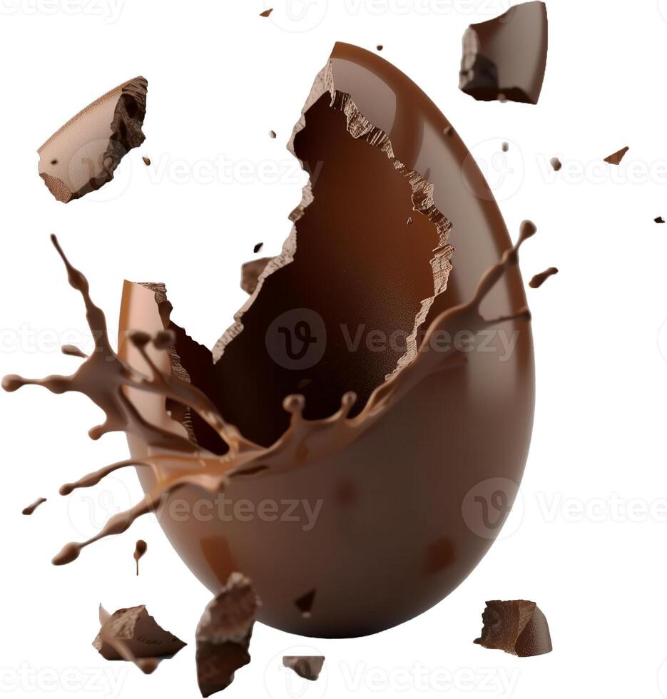 AI generated Chocolate egg exploded photo