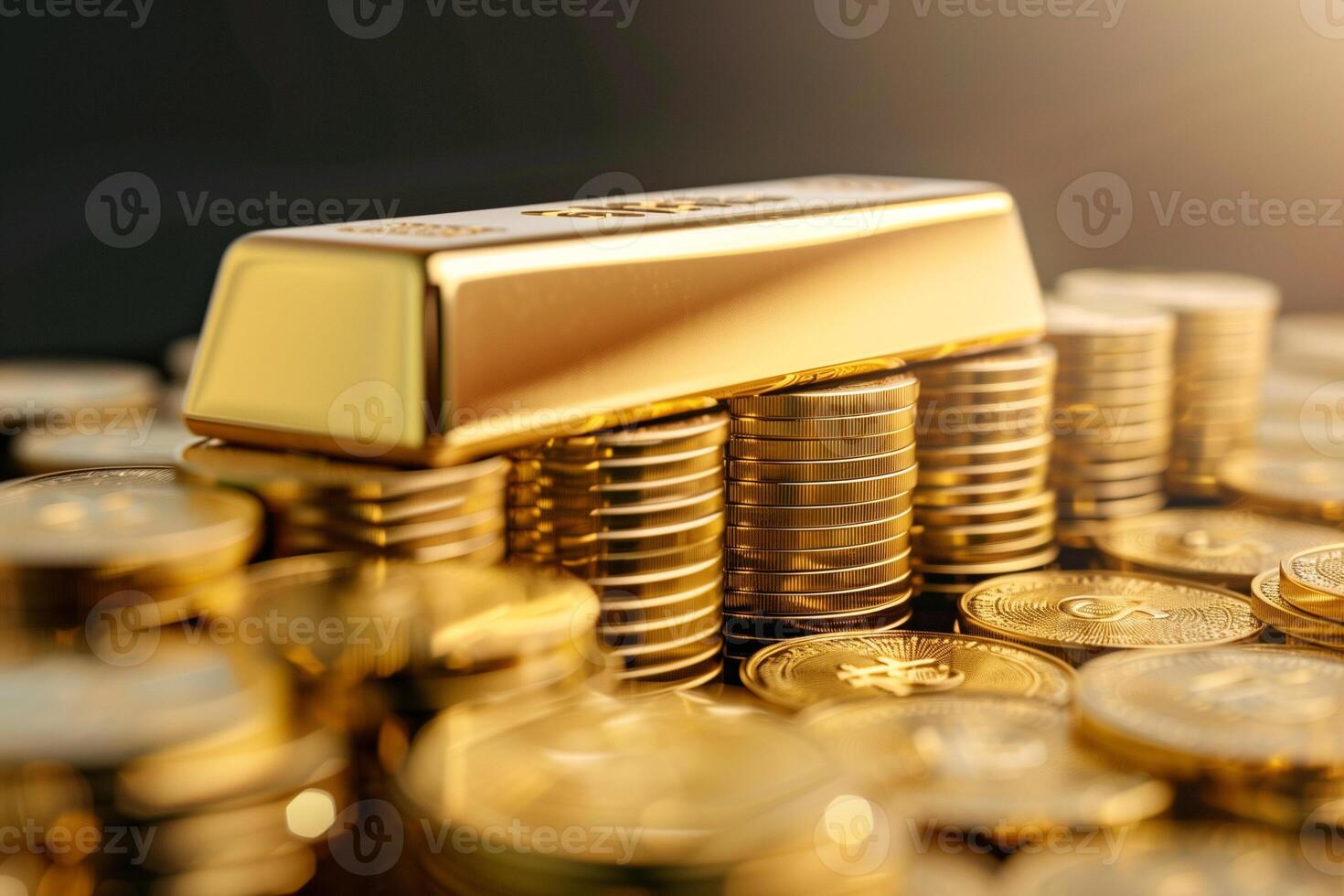 AI generated Gold bar put on top of stacks of gold coin 40750225 Stock Photo at Vecteezy