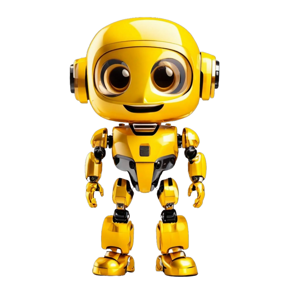 AI generated Cheerful cute yellow standing humanoid robot PNG isolated on a transparent background AI Generative