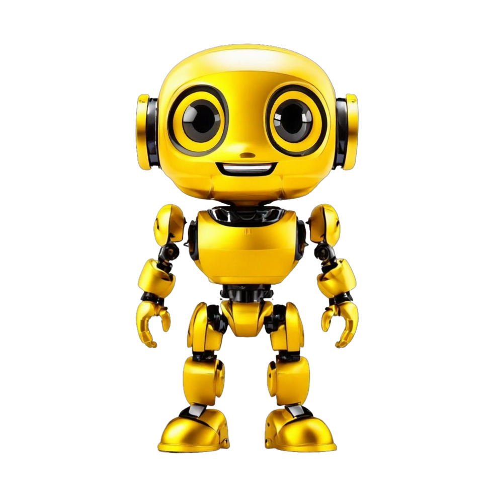 AI generated Cheerful cute yellow standing humanoid robot PNG isolated on a transparent background AI Generative