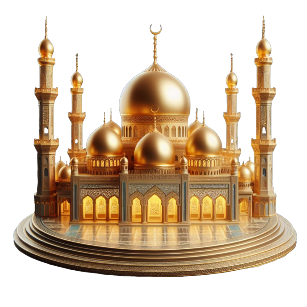 AI generated 3D Realistic Golden Mosque for ramadan greeting PNG isolated on transparent background AI Generative