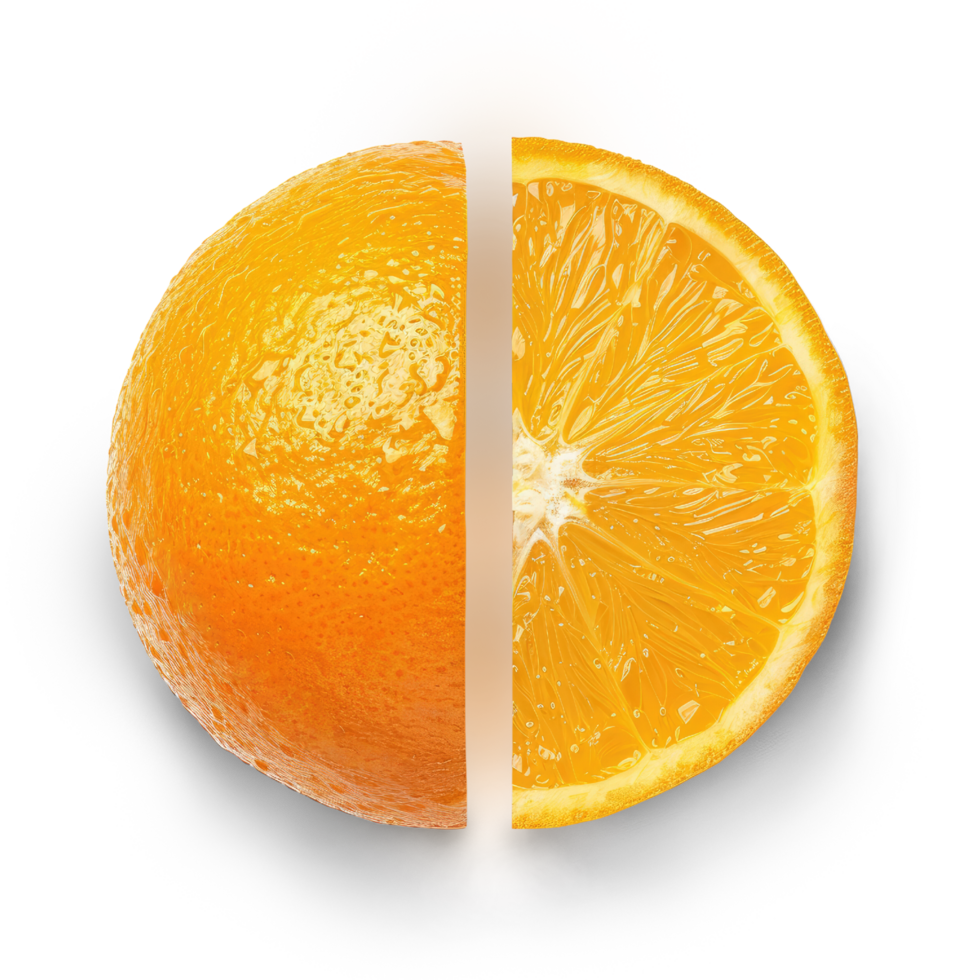 AI generated Fresh Orange and Cut Half, Side by Side Orange Isolated on transparent PNG