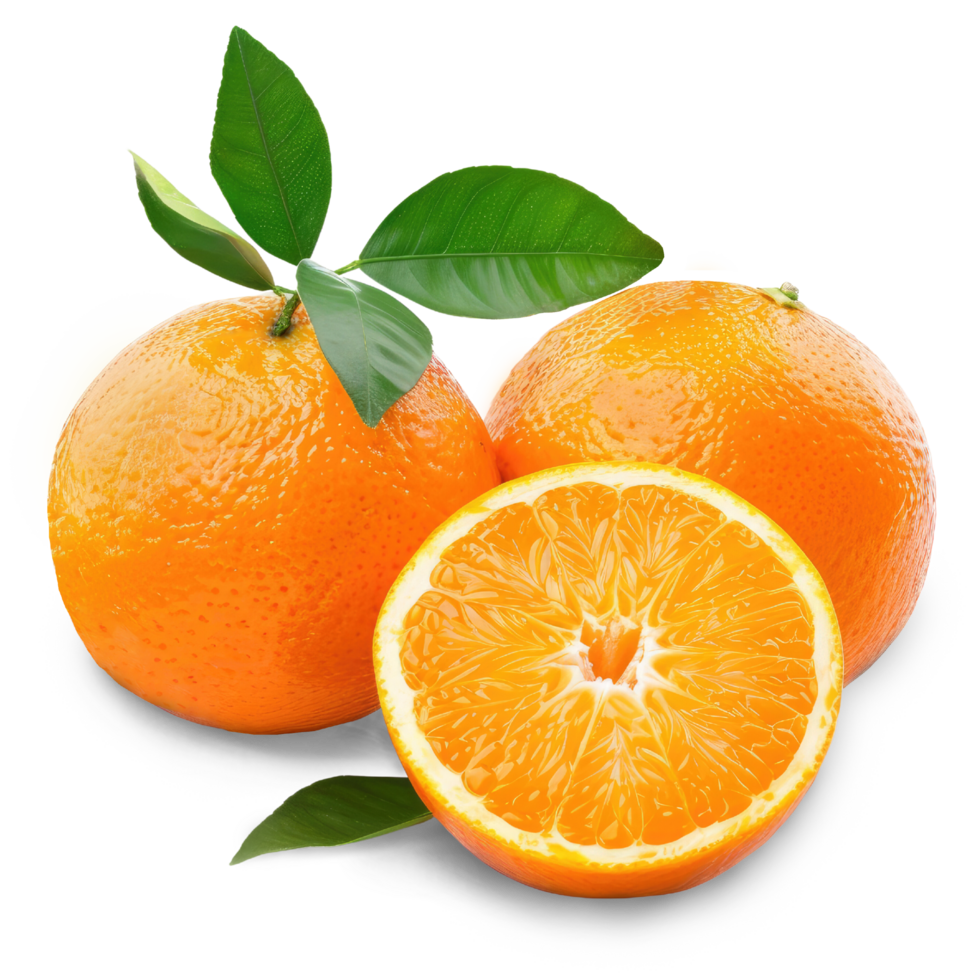 AI generated Fresh Orange with leaf isolated on transparent background . transparent PNG