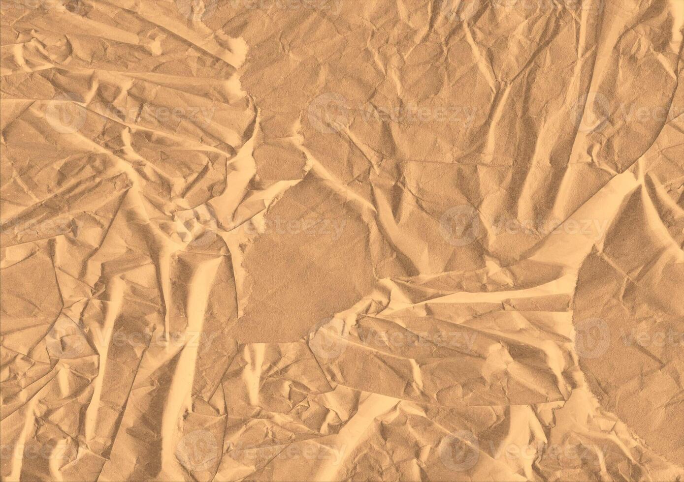 Crumpled brown kraft paper texture banner background photo