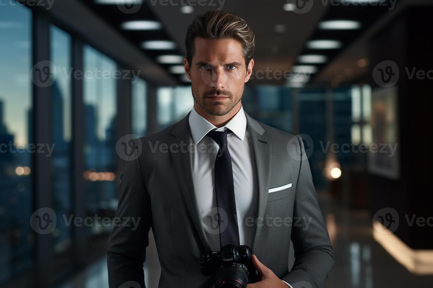 AI generated Confident Business Professional in Skyscraper Captured in Corporate Style photo