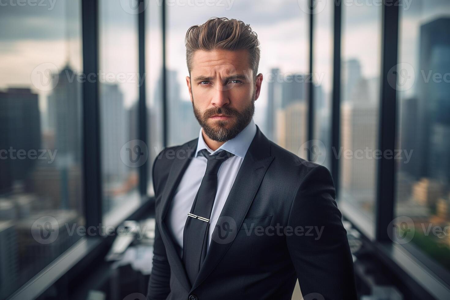 ai generado confidente negocio profesional en rascacielos capturado en corporativo estilo foto