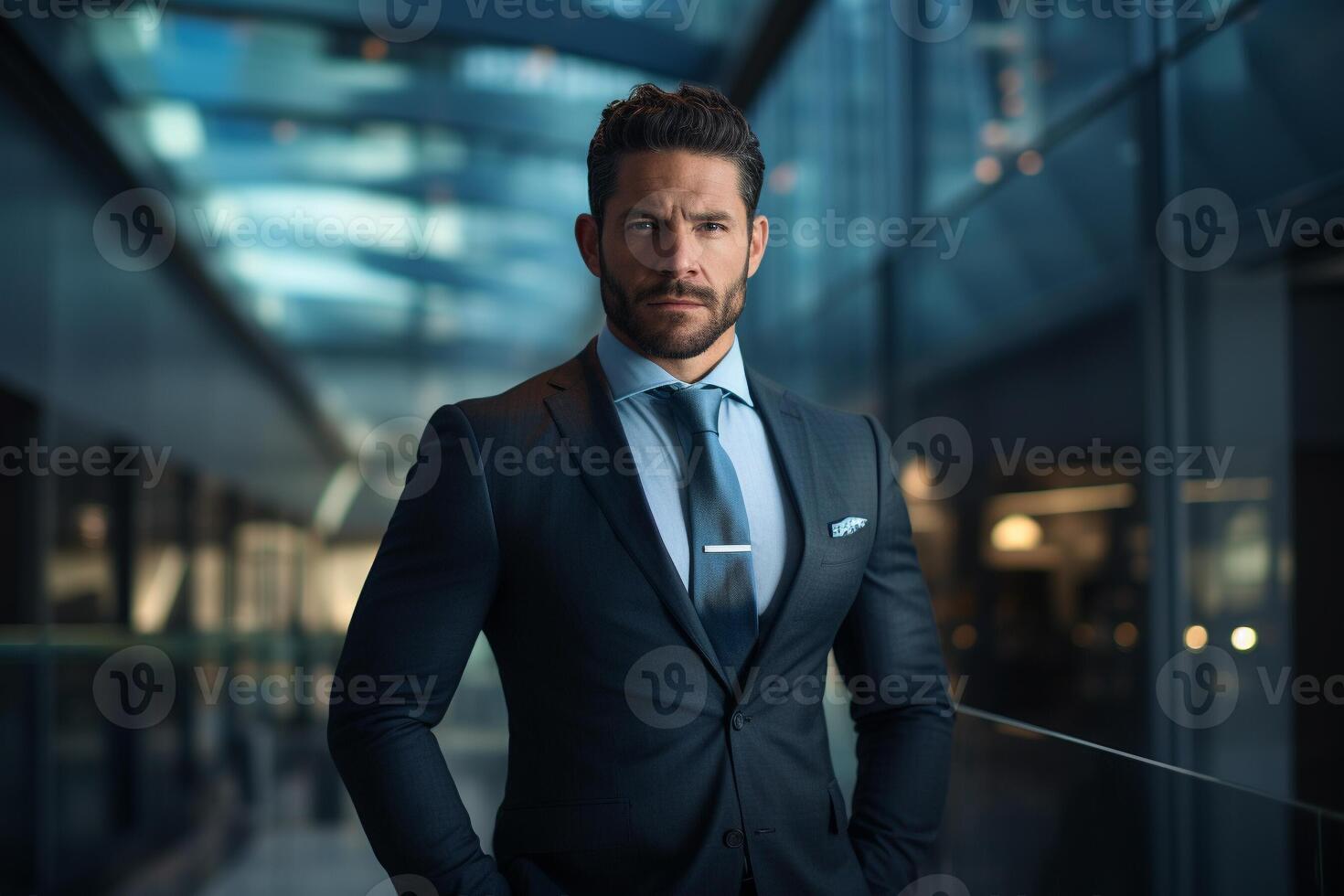 ai generado confidente negocio profesional en rascacielos capturado en corporativo estilo foto