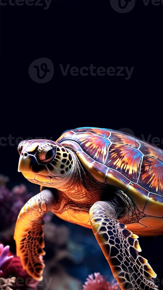 AI generated Sea Turtle Gliding Through Ocean Depths. Marine Wonder. Oceanic Adventure. Copy space. photo