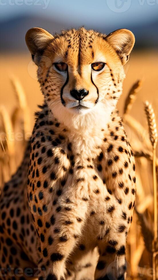 AI generated Stunning Cheetah in the Wild African Savannah. Exotic Wildlife, Untamed Nature, Breathtaking Speed and Beauty. photo