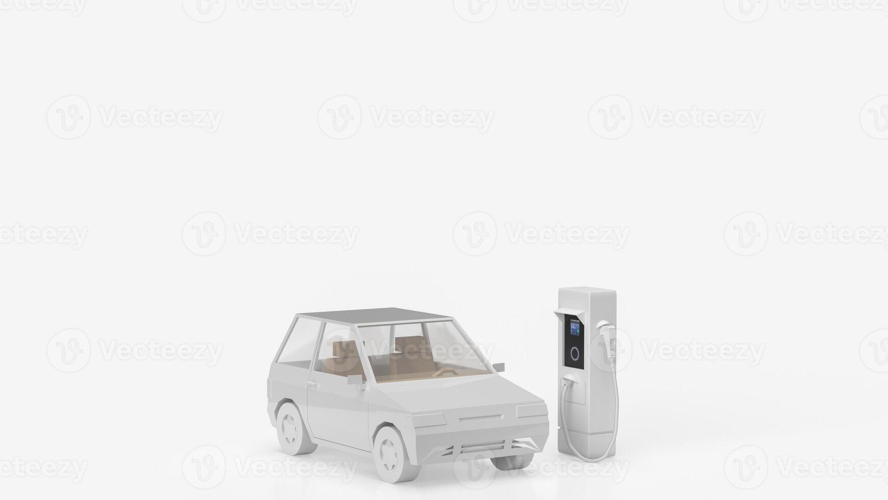 The white car and electric station for EV car concept 3d rendering. photo