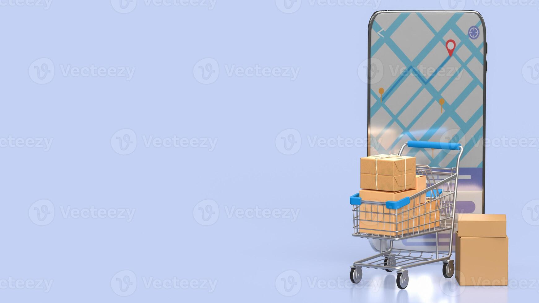 The shopping trolley and mobile phone for online market concept 3d rendering. photo
