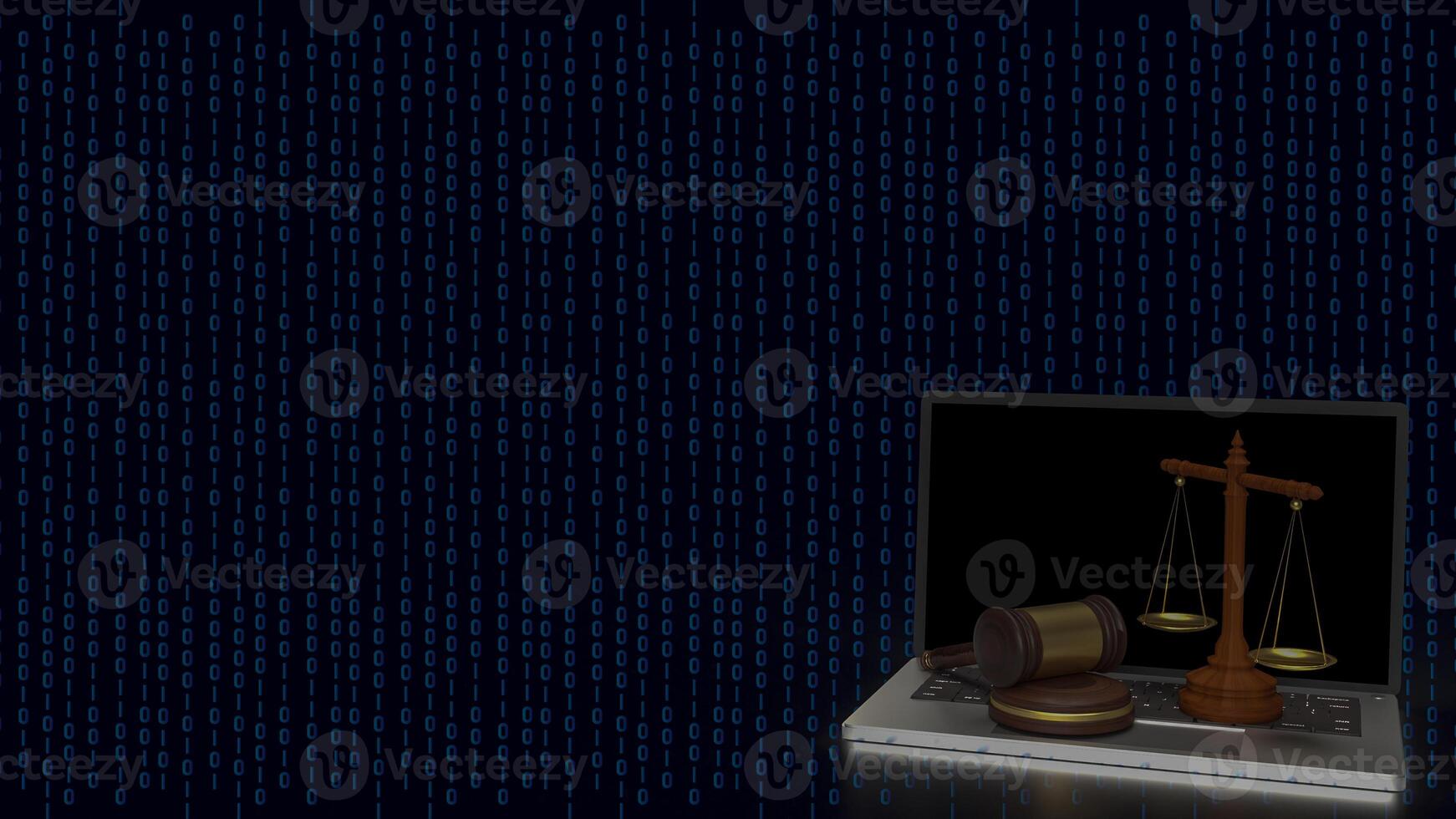 The wood hammer and libra for digital law concept 3d rendering. photo