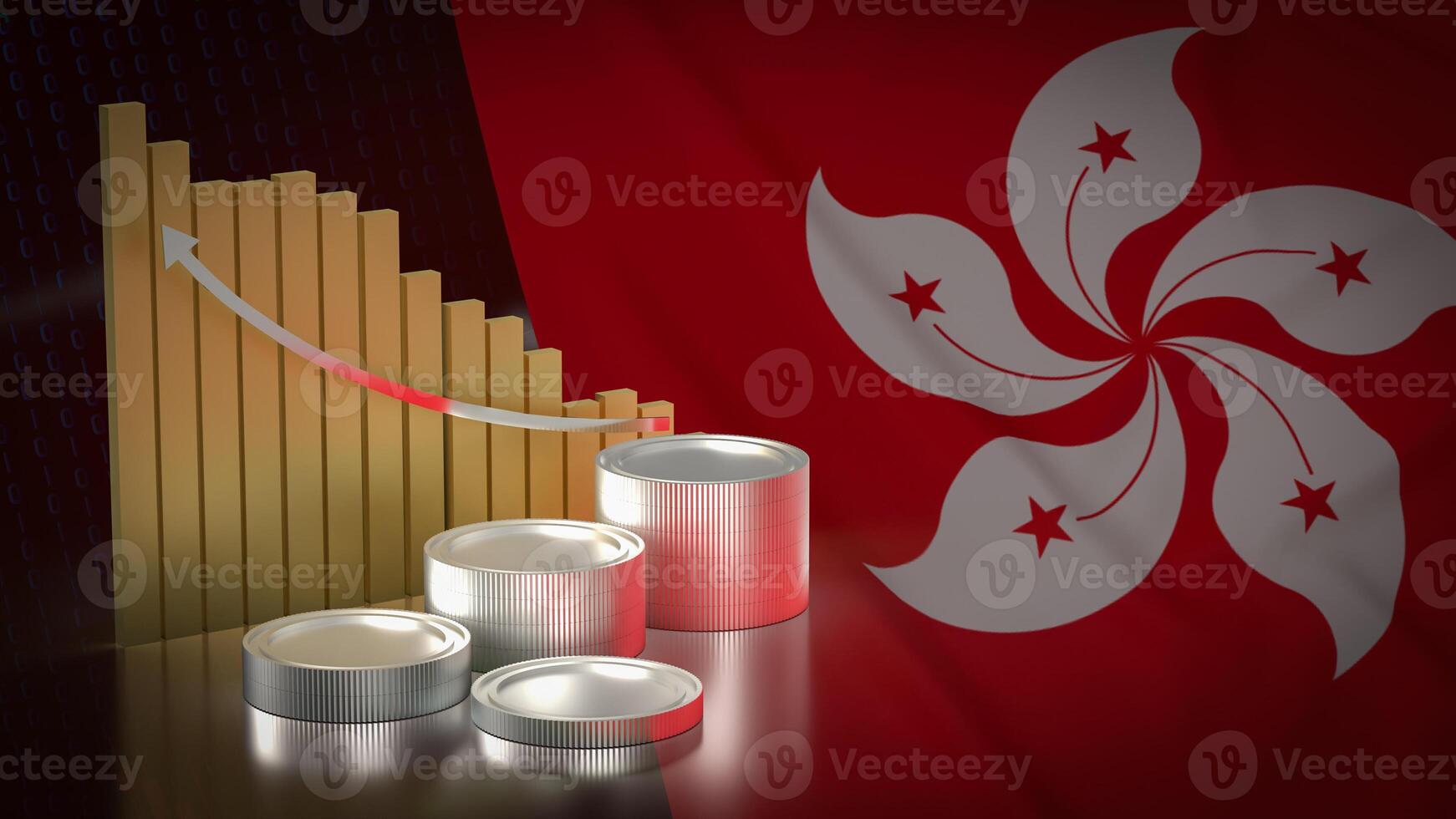 The Chart and coins on Hong Kong flag for Business concept 3d rendering. photo