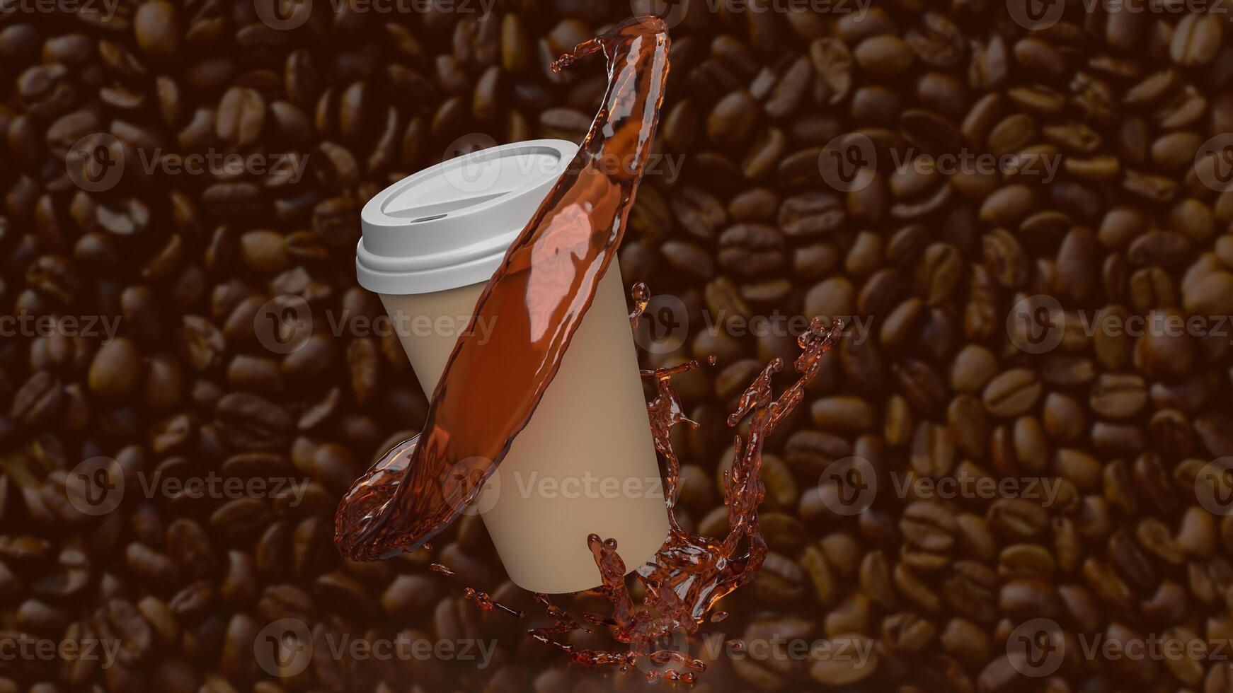 Coffee cup on Bean Background for hot drink concept 3d rendering. photo