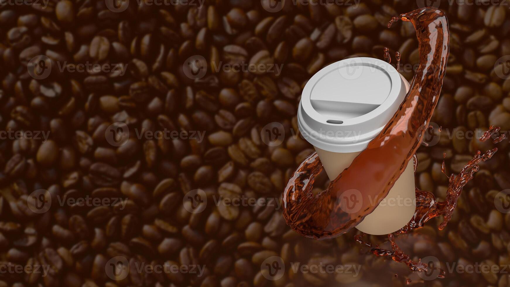 Coffee cup on Bean Background for hot drink concept 3d rendering. photo