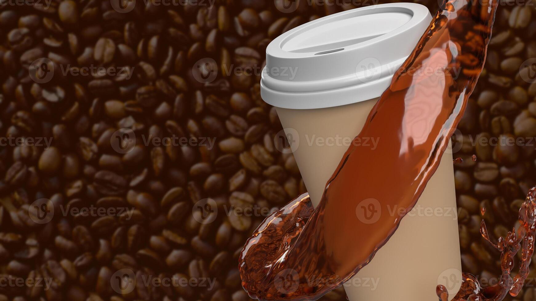 Coffee cup on Bean Background for hot drink concept 3d rendering. photo