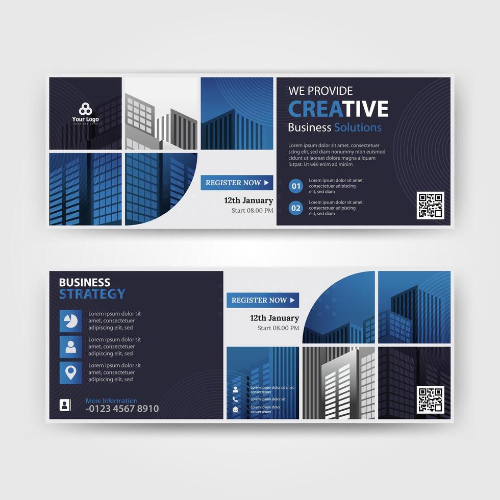 Blue and Black color abstract corporate business banner template, horizontal advertising layout for website design vector