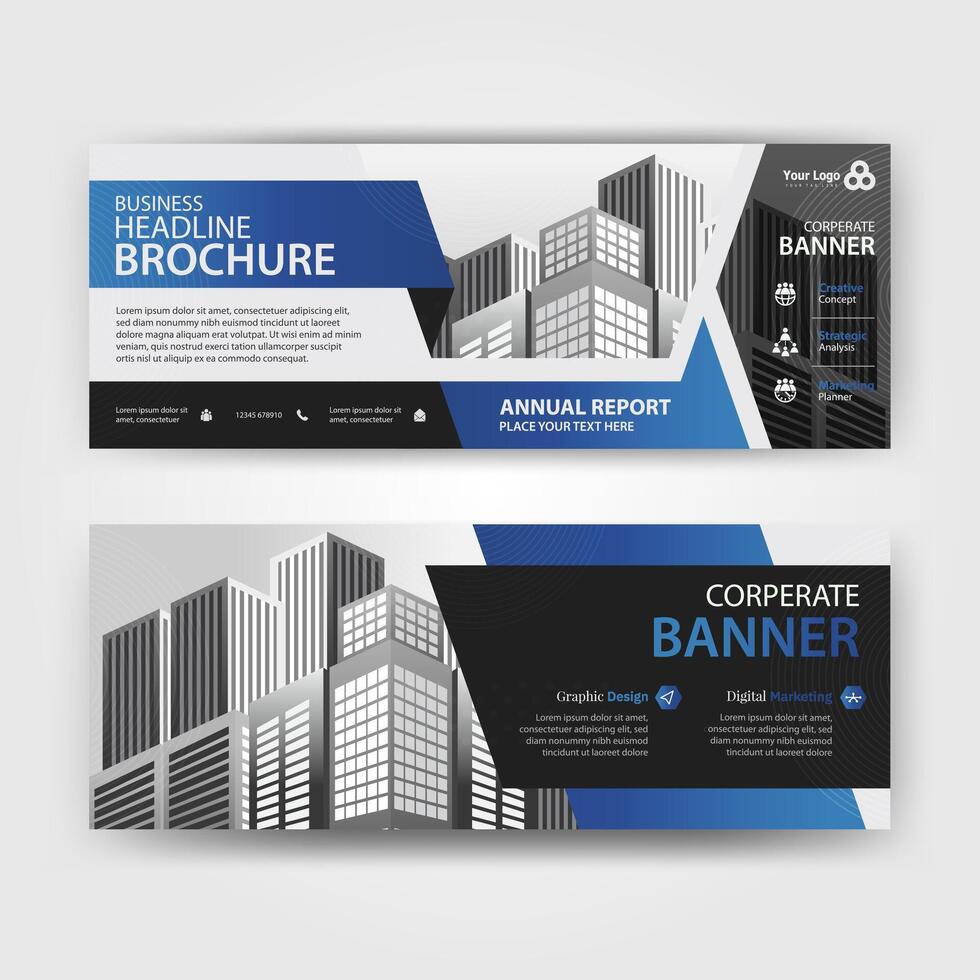 Blue and Black color abstract corporate business banner template, horizontal advertising layout for website design vector