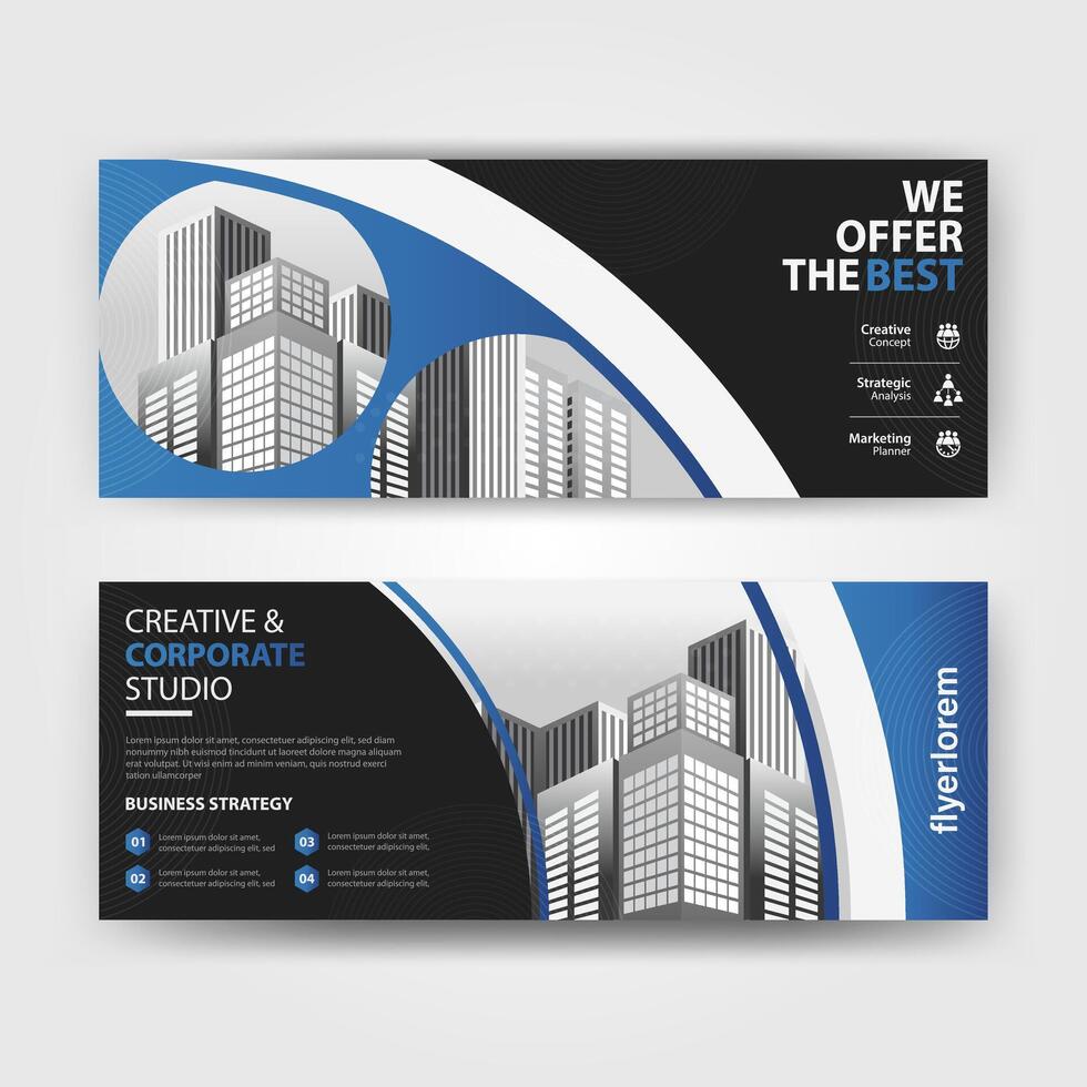 Blue and Black color abstract corporate business banner template, horizontal advertising layout for website design vector