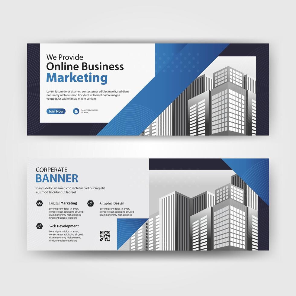 Blue and Black color abstract corporate business banner template, horizontal advertising layout for website design vector