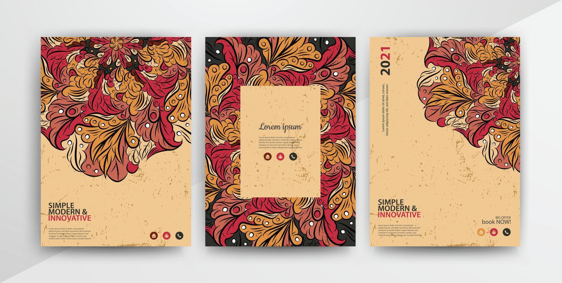 conjunto de negocio cubrir. Clásico decorativo elementos. ornamental floral negocio tarjetas, oriental patrón, vector ilustración. Perfecto para póster, cubrir, volantes. mano dibujado antecedentes.