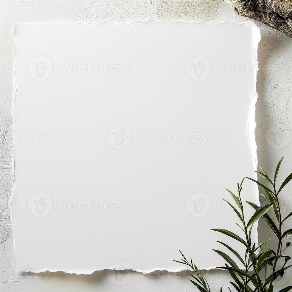 ai generado blanco papel con hoja decoración foto