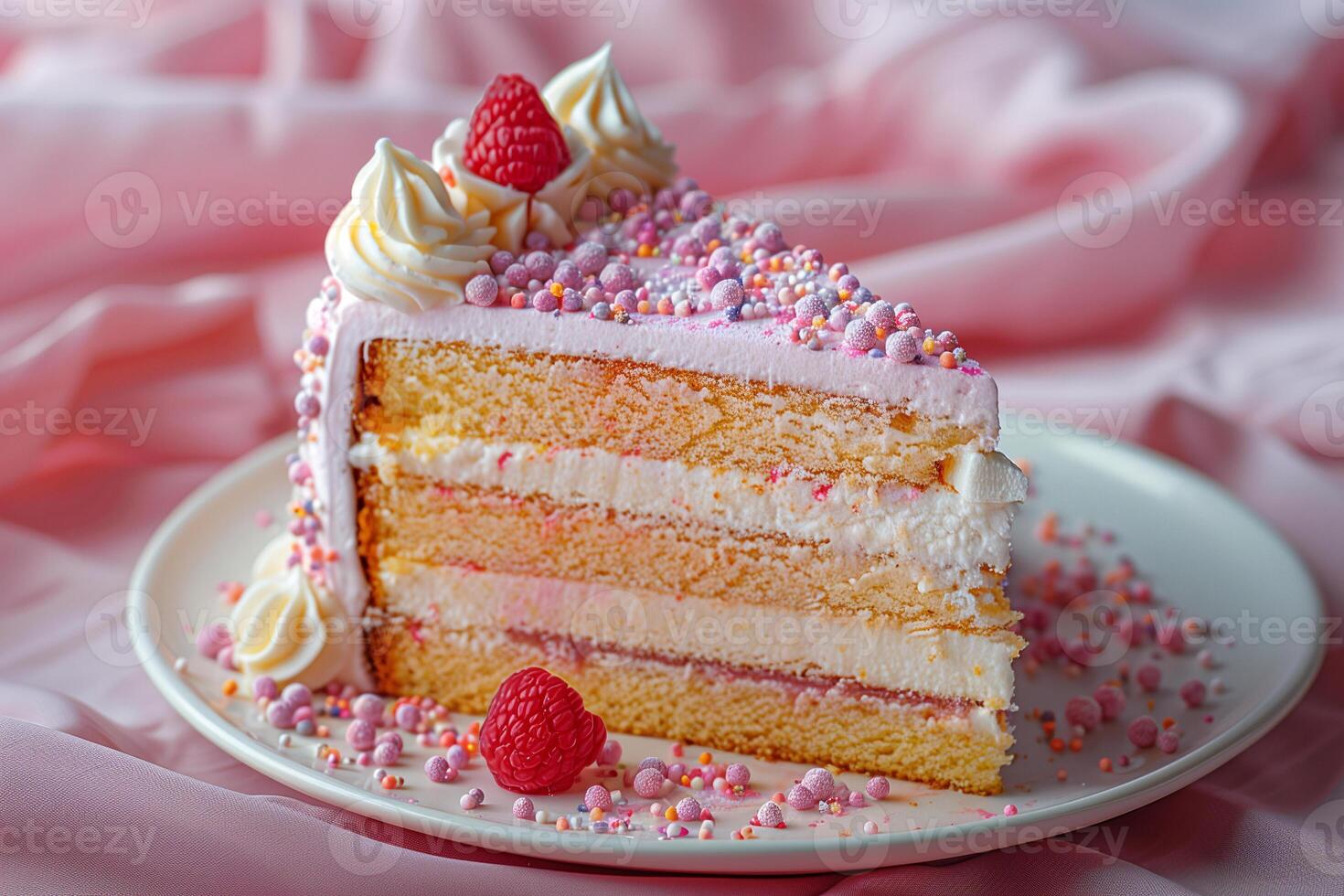 AI generated strawberry cake on pastel background photo