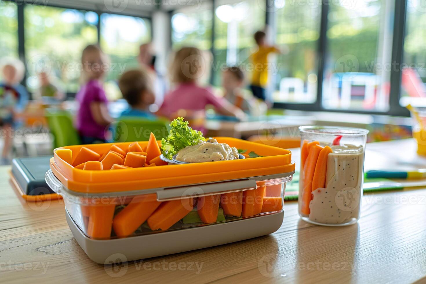 AI generated A child's lunchbox arranged with allergy-friendly alternatives. Generative AI. photo