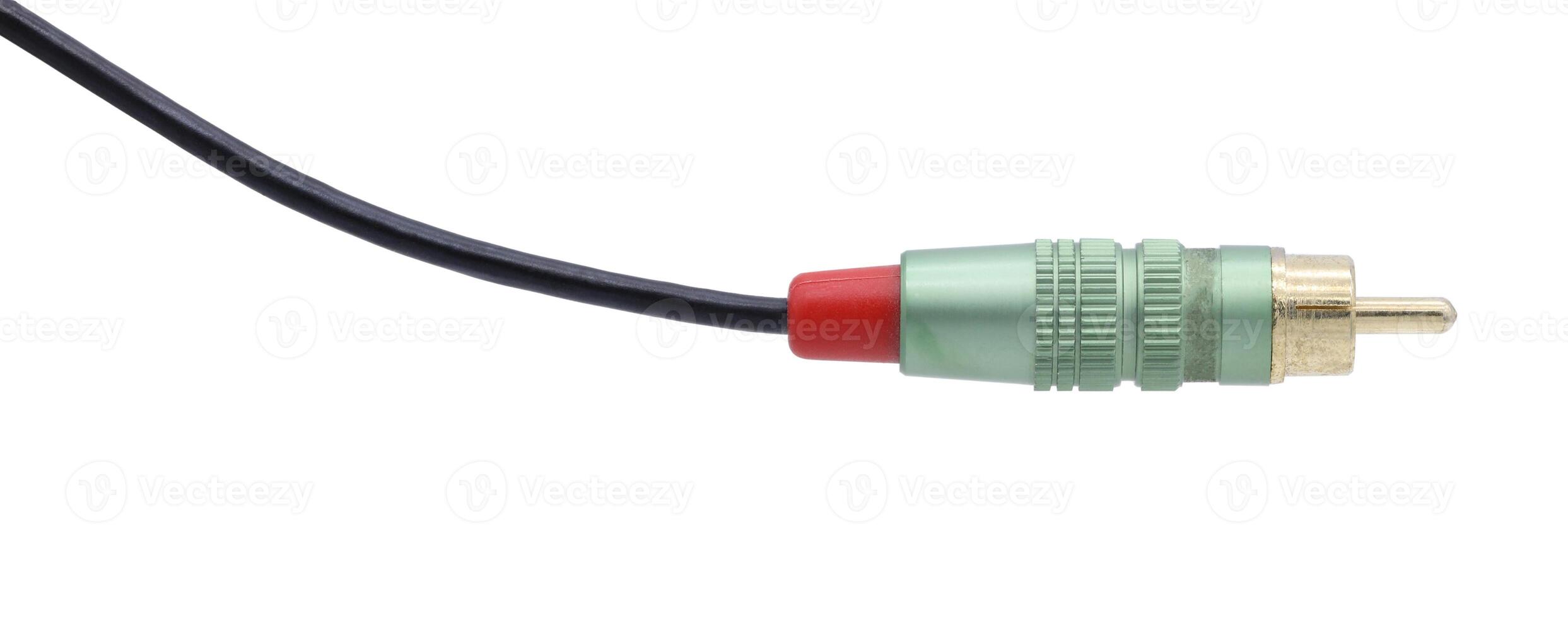 Green colored AV cable connector isolated on white background. photo