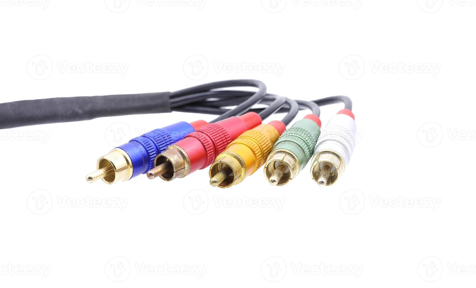 Multicolored AV cable connectors isolated on white background. photo