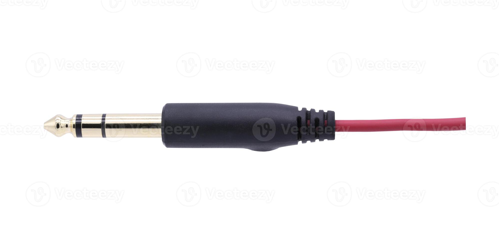 Headphone jack with red cable isolated on white background photo