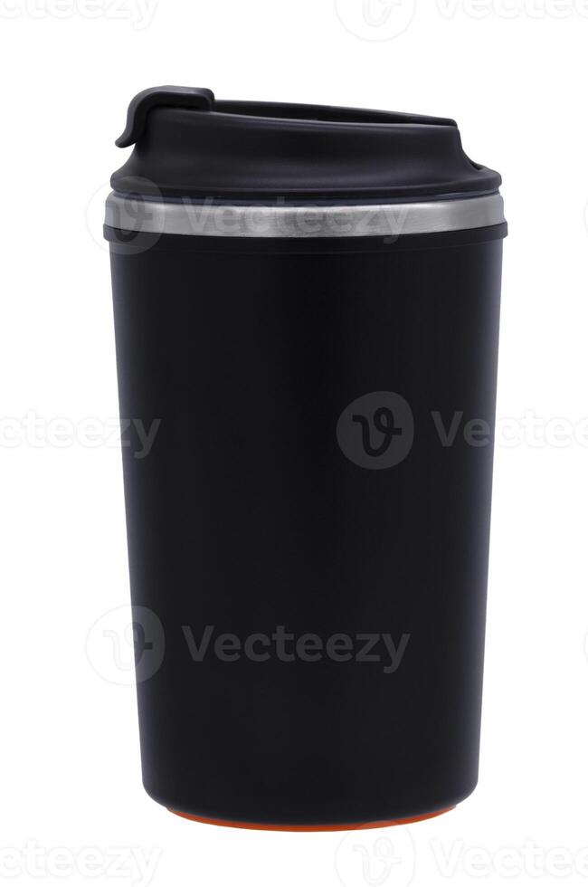 Black colored cup with lid isolated on white background photo