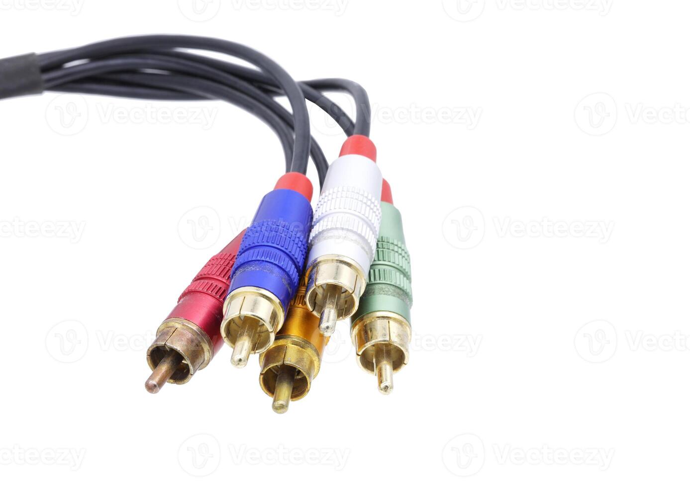 Multicolored AV cable connectors isolated on white background. photo