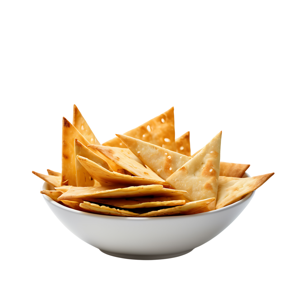 AI generated Pita Chips and Hummus image isolated on a transparent background PNG photo