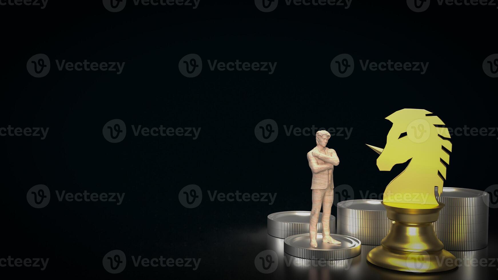 The Gold Unicorn Chess and man Figure for Business concept 3d Rendering. photo