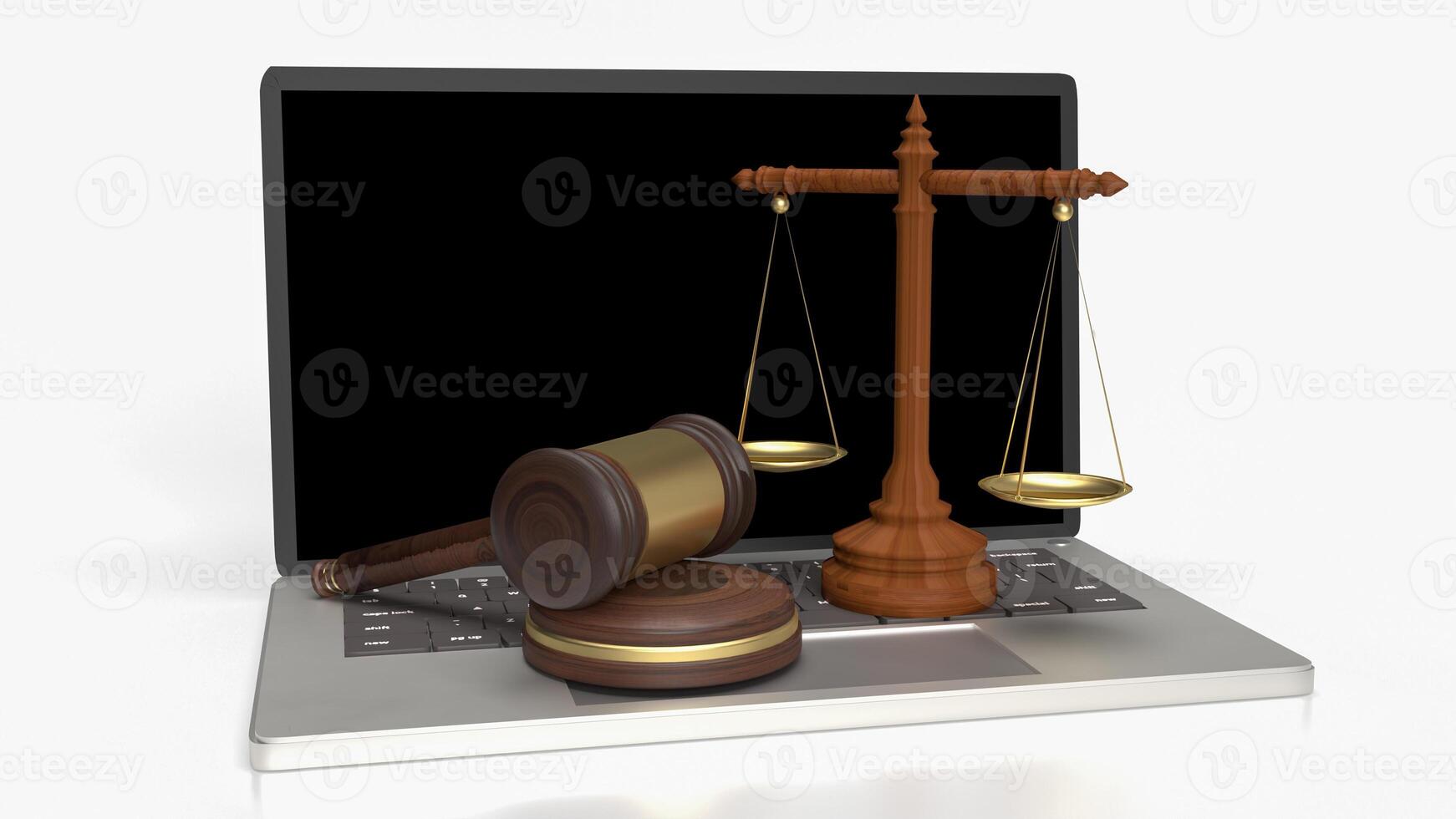 The wood hammer and libra for digital law concept 3d rendering. photo