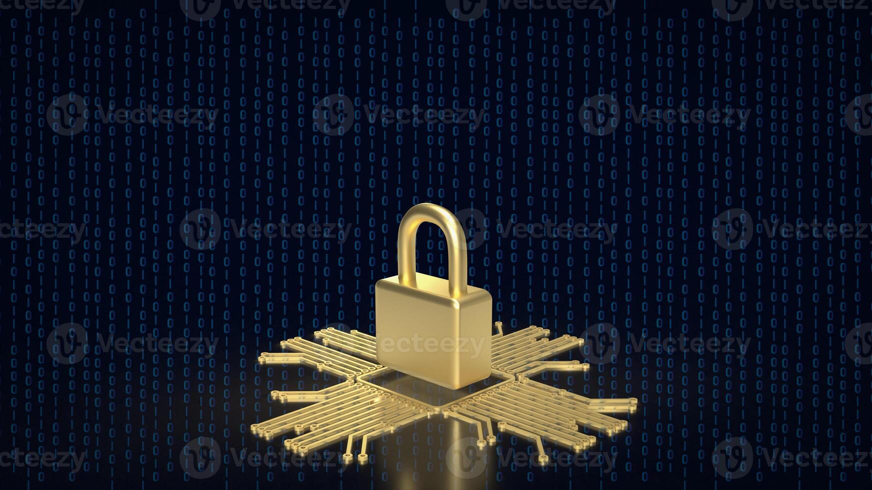 The gold logic and lock for it security or technology  concept 3d rendering. photo