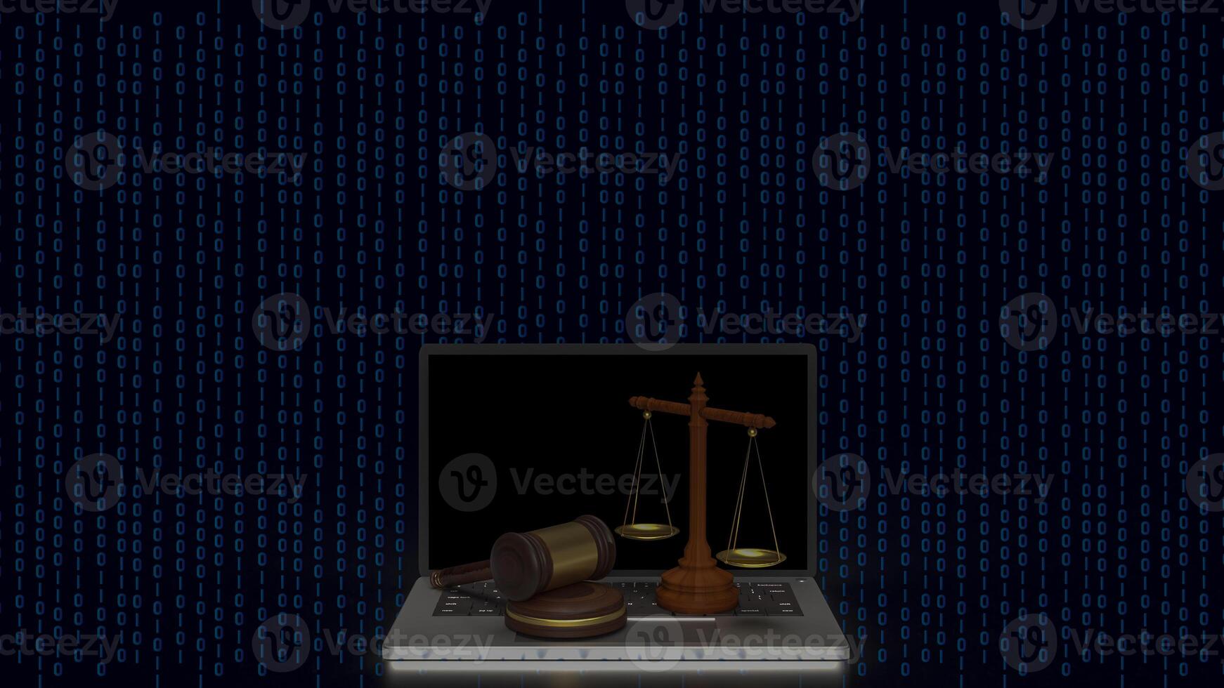 The wood hammer and libra for digital law concept 3d rendering. photo