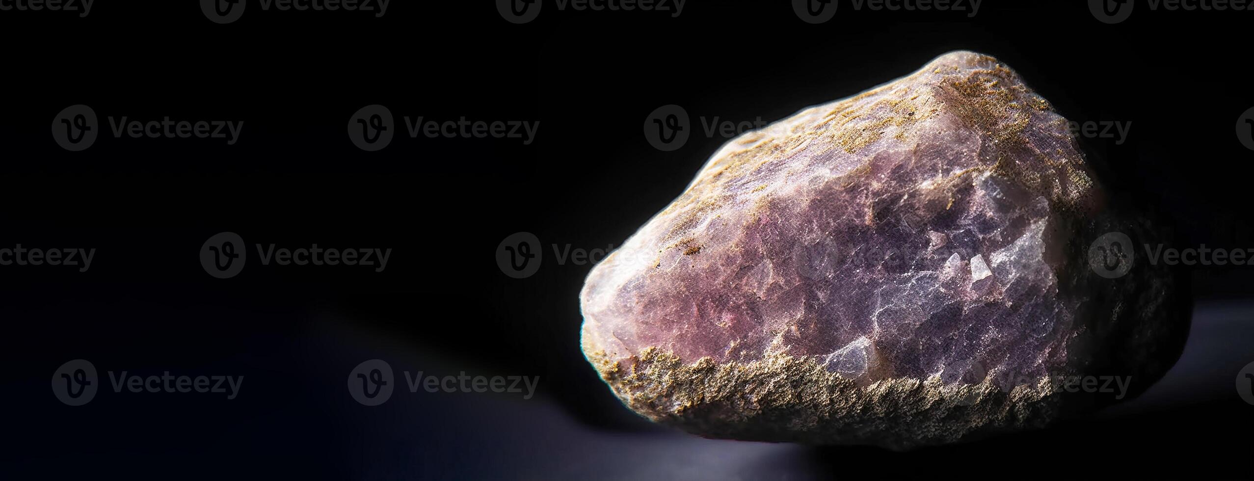 AI generated Bentorite is a rare precious natural stone on a black background. AI generated. Header banner mockup with space. photo