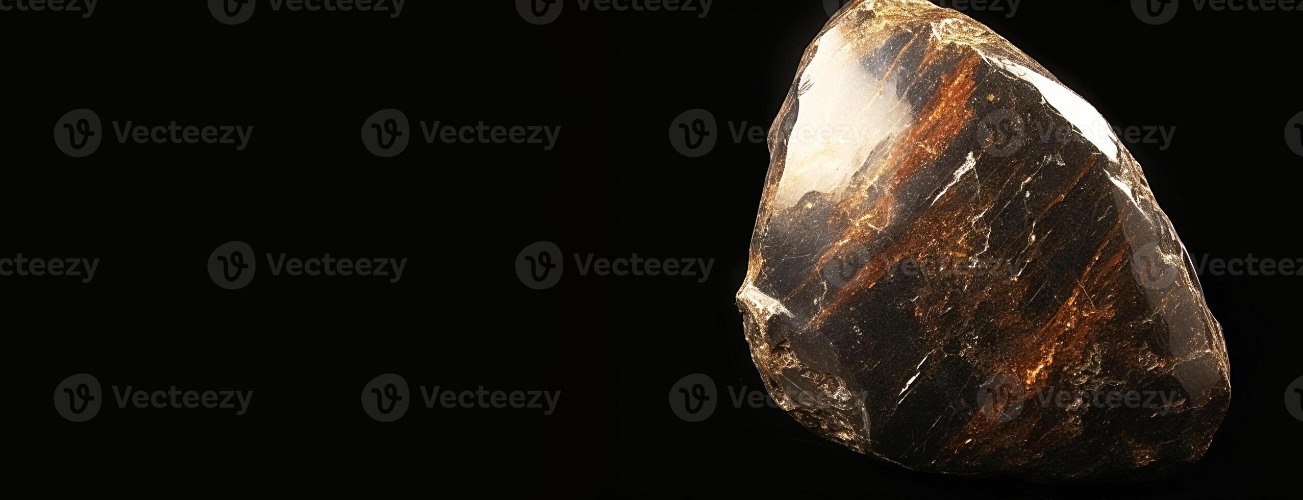 AI generated Galaxite is rare precious natural stone on black background. AI generated. Header banner mockup with space. photo