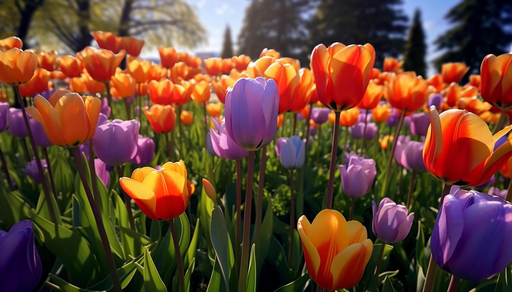 AI generated Vibrant tulip blossoms bring beauty to nature generated by AI photo