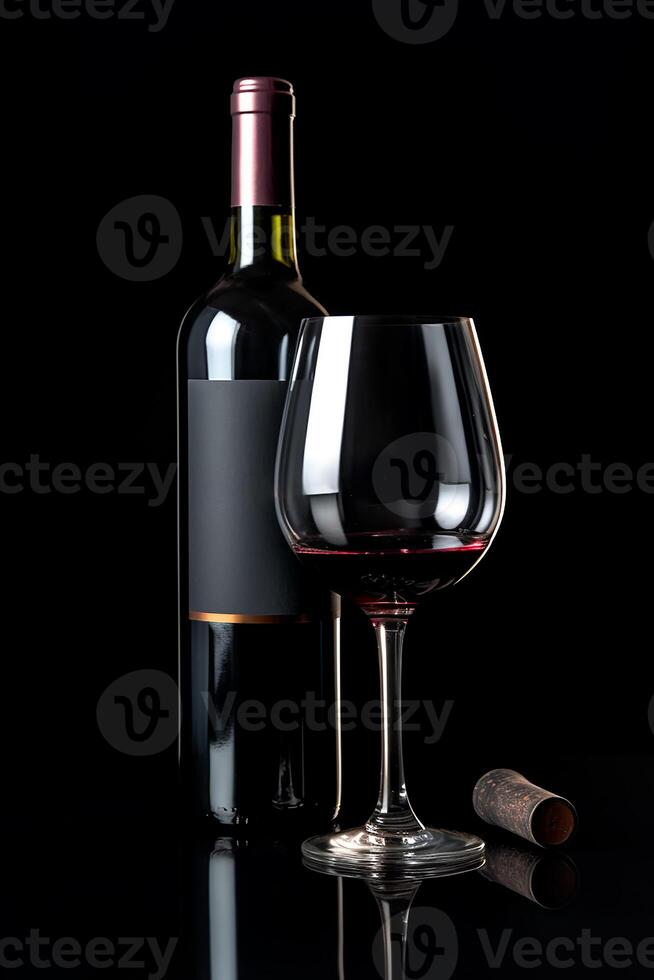 AI generated Luxury wine bottle pouring red liquid on elegant black background generated by AI photo