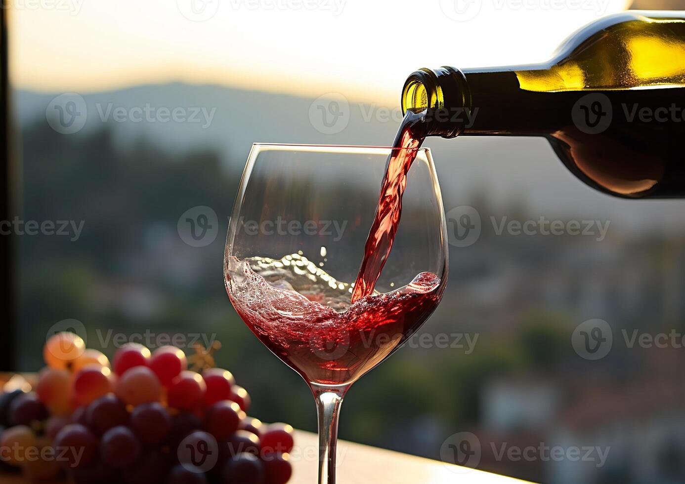 AI generated Drinking wine outdoors, pouring celebration, nature fresh grape refreshment generated by AI photo