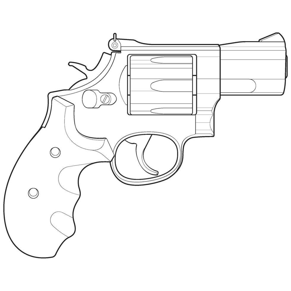Revolver with line art style, Shooting gun, Weapon illustration, Vector Line, Gun illustration, Modern firearm, Military concept, Pistol vector.