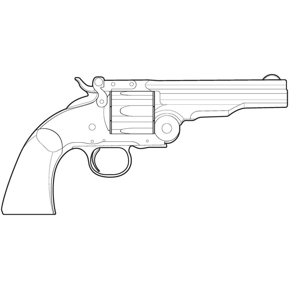 Revolver with line art style, Shooting gun, Weapon illustration, Vector Line, Gun illustration, Modern firearm, Military concept, Pistol vector.