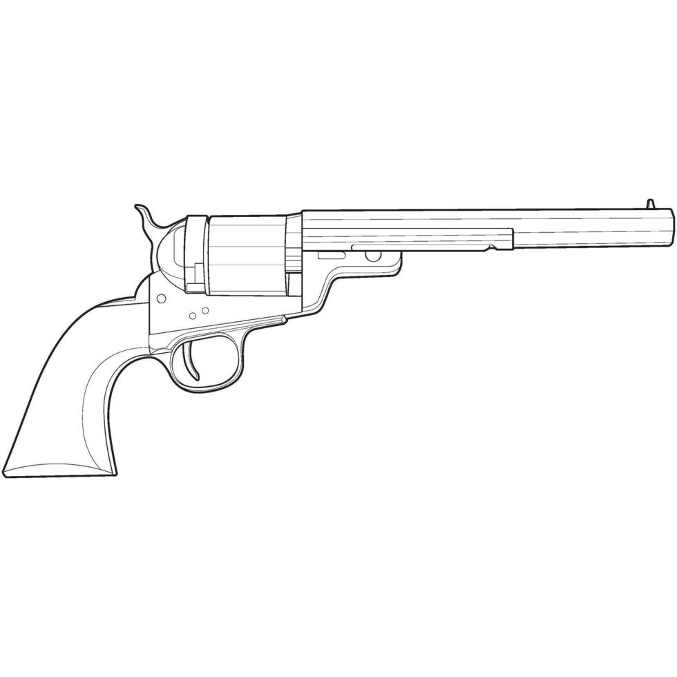 revólver con línea Arte estilo, disparo pistola, arma ilustración, vector línea, pistola ilustración, moderno arma de fuego, militar concepto, pistola vector.