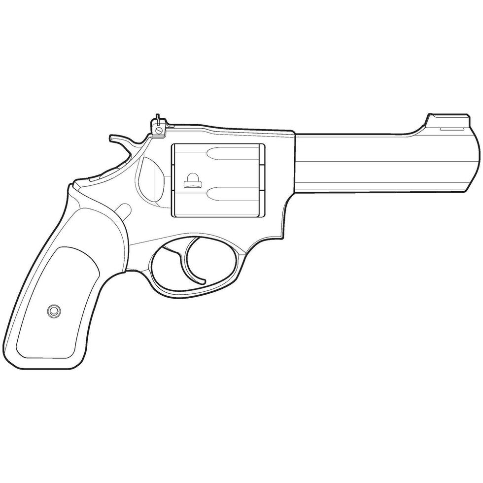 Revolver with line art style, Shooting gun, Weapon illustration, Vector Line, Gun illustration, Modern firearm, Military concept, Pistol vector.