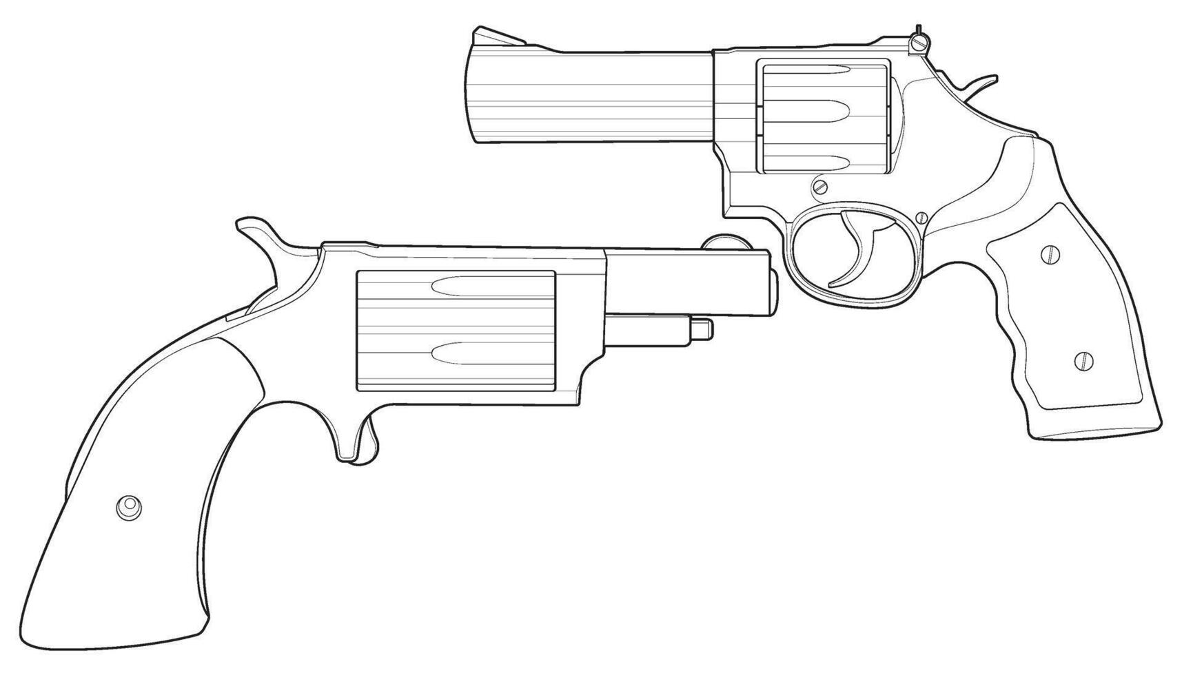 empaquetar conjunto de revólver con línea Arte estilo, disparo pistola, arma ilustración, vector línea, pistola ilustración, moderno arma de fuego, militar concepto, pistola vector.