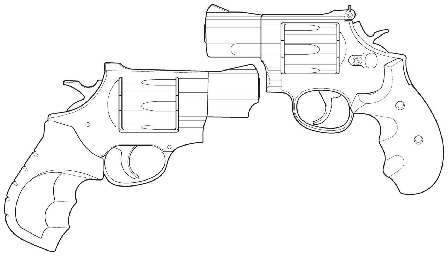 Bundling set of Revolver with line art style, Shooting gun, Weapon illustration, Vector Line, Gun illustration, Modern firearm, Military concept, Pistol vector.